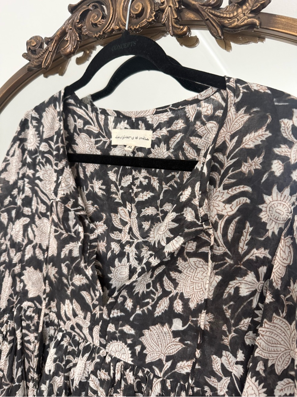 Daughters of India Kyra Mini Dress in Pepper (Black and White Floral) - Picture 2 of 5